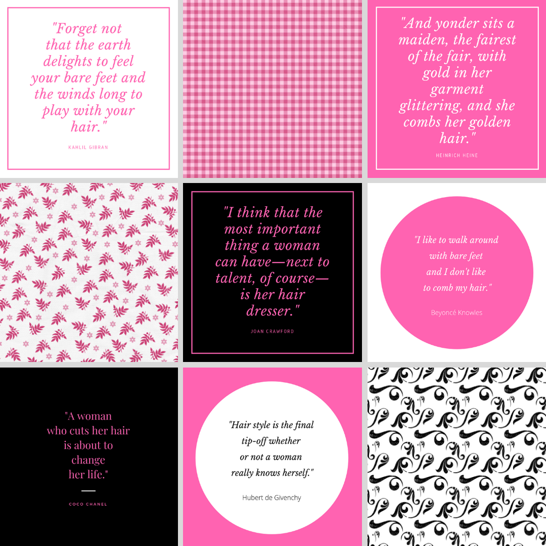 PINK & BLACK Instagram Posts | 9 Hair Quotes by Famous People + 9 Digital Papers - LuvlyLongLocks PINK & BLACK Instagram Posts | 9 Hair Quotes by Famous People + 9 Digital Papers - LuvlyLongLocks