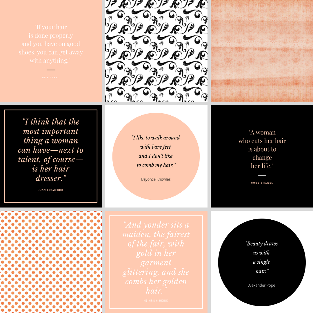 PEACH & BLACK Instagram Posts | 9 Hair Quotes by Famous People + 9 Digital Papers - LuvlyLongLocks PEACH & BLACK Instagram Posts | 9 Hair Quotes by Famous People + 9 Digital Papers - LuvlyLongLocks