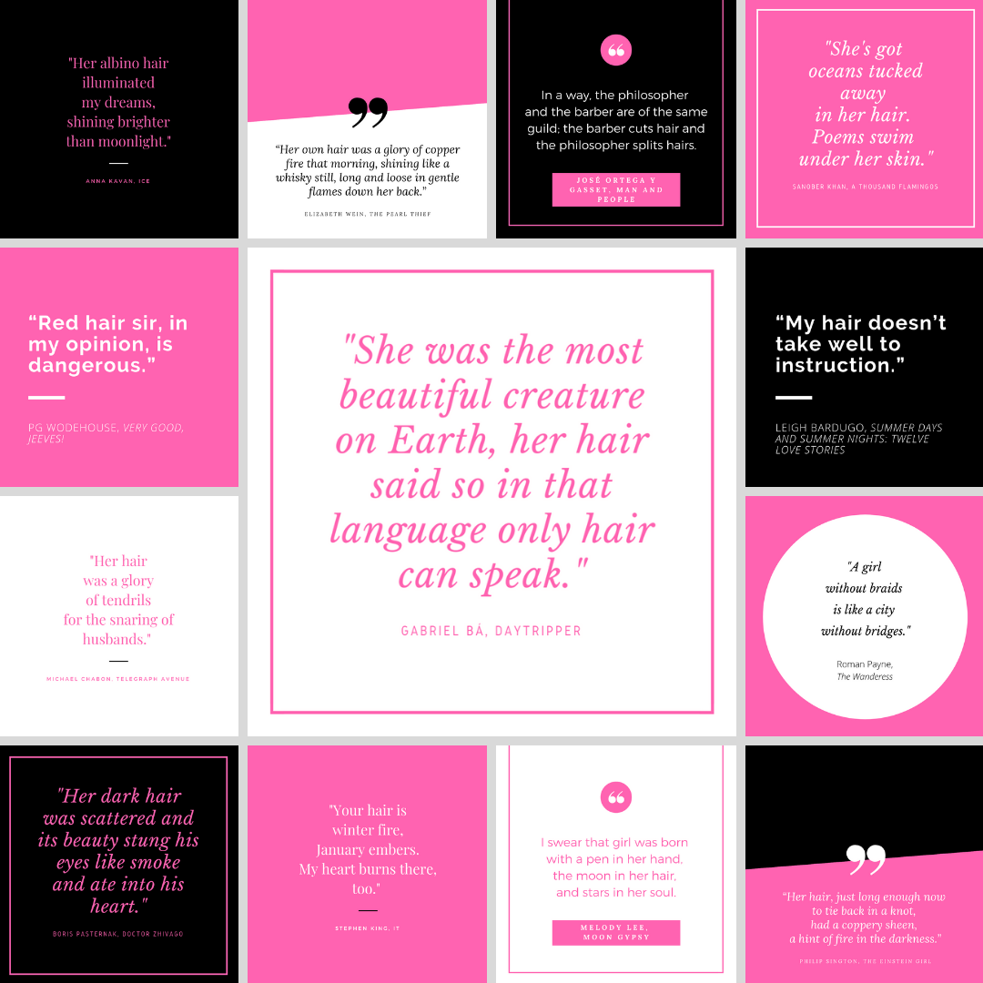 PINK & BLACK Instagram Posts | 12 Hair Quotes by Authors + 1 FREE & 8 Digital Papers - LuvlyLongLocks PINK & BLACK Instagram Posts | 12 Hair Quotes by Authors + 1 FREE & 8 Digital Papers - LuvlyLongLocks