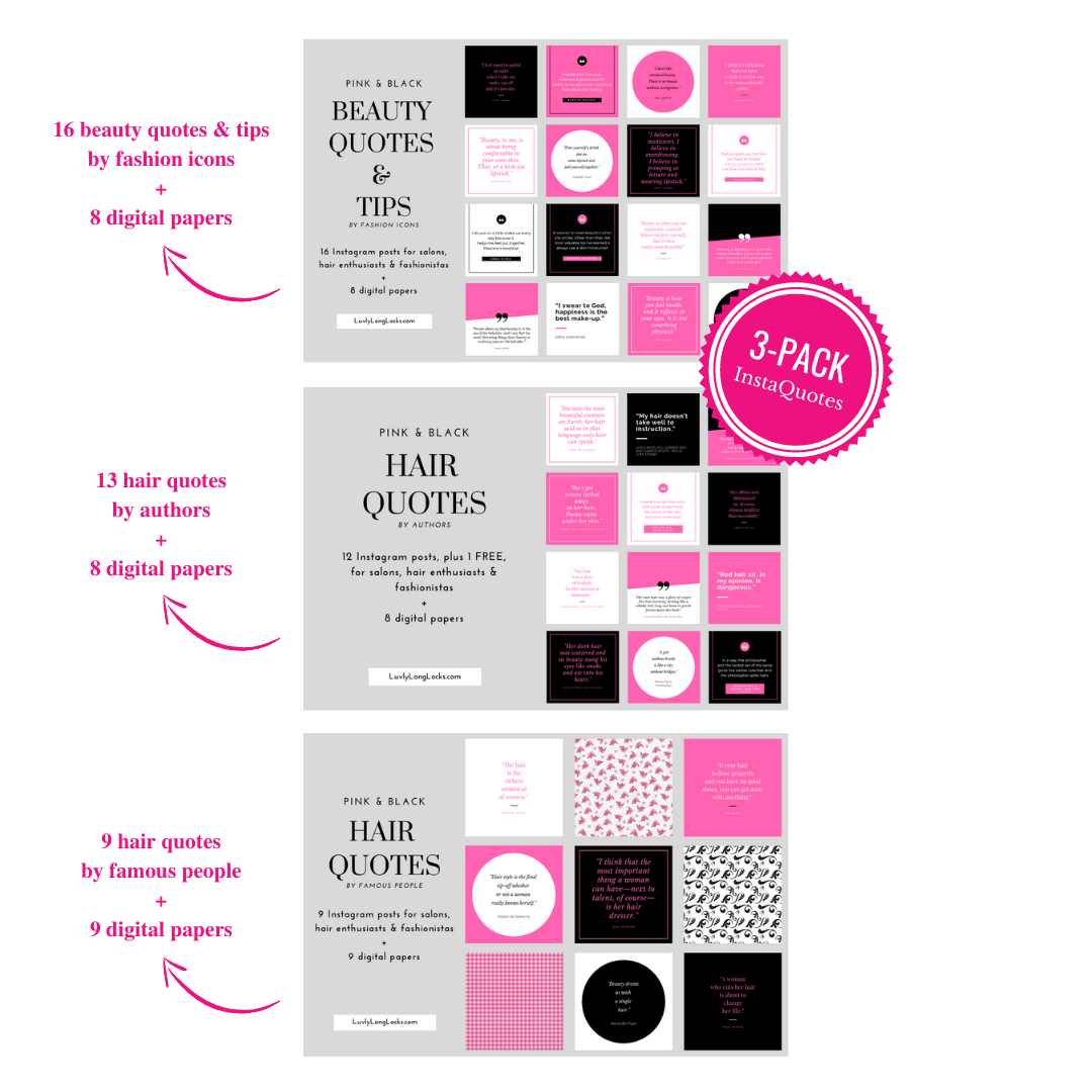 Instagram Hair Quotes 3-Pack | PINK & BLACK - LuvlyLongLocks Instagram Hair Quotes 3-Pack | PINK & BLACK - LuvlyLongLocks