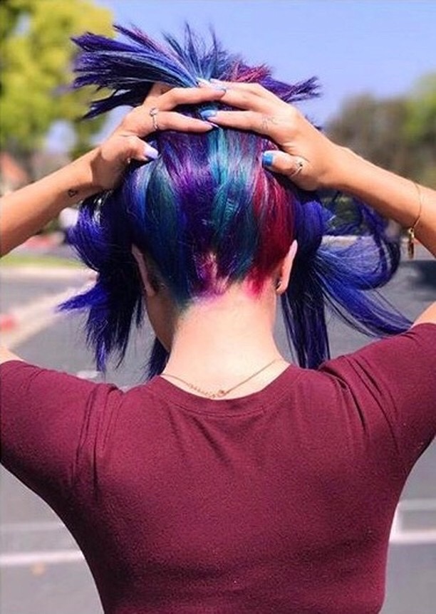 Peek-a-boo rainbow hair is a good option for ladies who work in a corporate office or other professional environment.